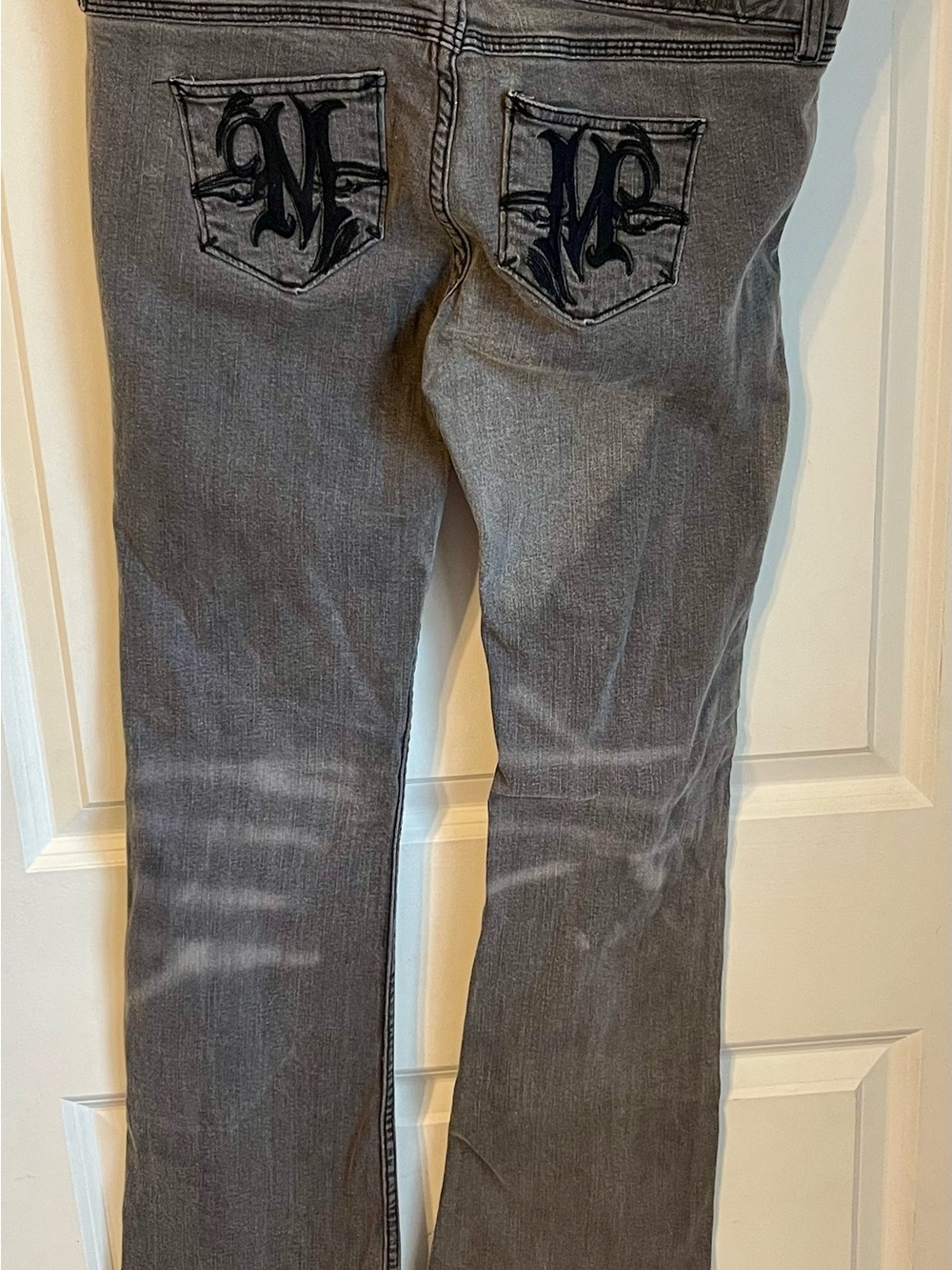 Metal Mulisha Womens 11 Gray Bootcut Jeans Y2K Embroidered MM Tattoo Moto Goth
